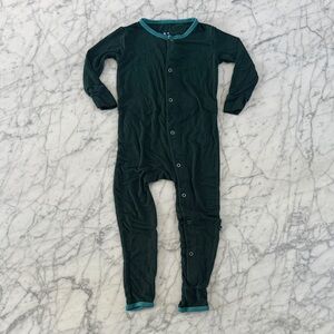 Kickee Pant Bamboo Sz 2T One Piece Sleeper Dark Green Seat Snap